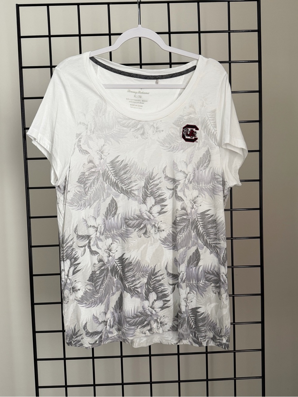 Tommy Bahama White Tee with Gray Tropical Print South Carolina Gamecocks